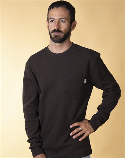 Elsk - Waffle Mens Pocket Longsleeve Strik - Soil Brown